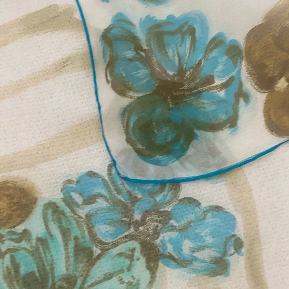 Sheer Chiffon Floral Scarf with Hand Rolled Edges